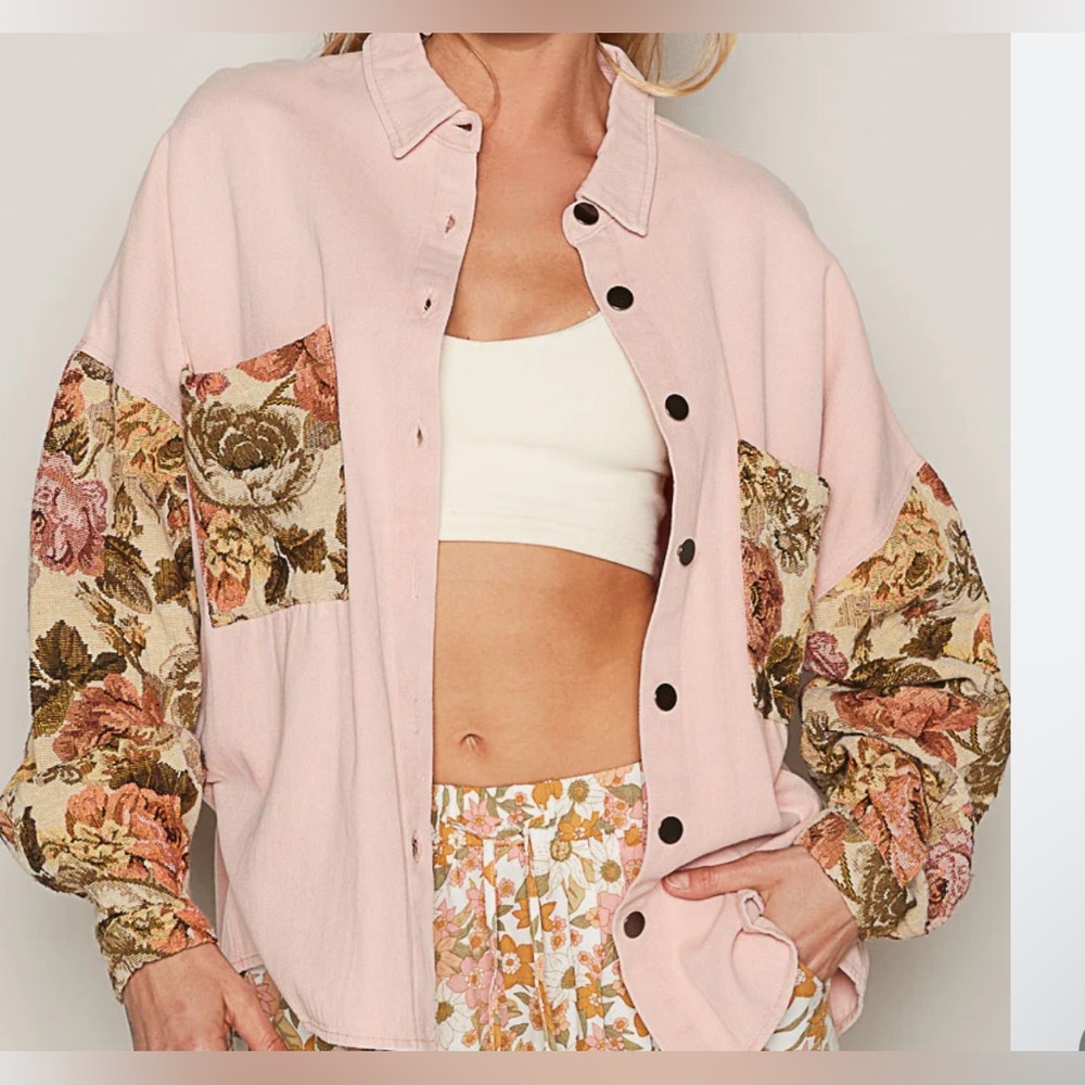 POL Jacquard floral pink shacket